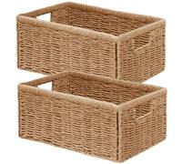Vagusicc Wicker Storage Basket, Foldable Storage Cubes Organizer Bins, Handwoven Storage Baskets for Shelves Closet Office Bathroom, Set of 2 Small Wicker Baskets, 33 x 20 x 16 cm, Natural
