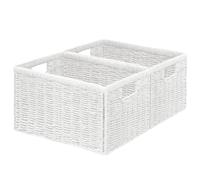 Vagusicc Wicker Storage Basket, Foldable Storage Cubes Organizer Bins, Handwoven Storage Baskets for Shelves Closet Office Bathroom, Set of 2 Large Wicker Baskets, 38 x 25 x 22 cm, White