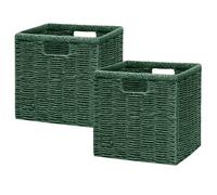 Vagusicc Wicker Storage Basket, Foldable Storage Cubes Organizer Bins, Handwoven Storage Baskets for Shelves Closet Wardrobe Bathroom, Set of 2 Cube Storage Boxes, 23 x 23 x 23 cm, Green