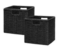 Vagusicc Wicker Storage Basket, Foldable Storage Cubes Organizer Bins, Handwoven Storage Baskets for Shelves Closet Wardrobe Bathroom, Set of 2 Cube Storage Boxes, 23 x 23 x 23 cm, Black