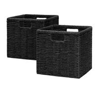 Vagusicc Wicker Storage Basket, Foldable Storage Cubes Organizer Bins, Handwoven Storage Baskets for Shelves Closet Wardrobe Bathroom, Set of 2 Cube Storage Boxes, 28 x 28 x 28 cm, Black