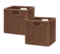 Vagusicc Wicker Storage Basket, Foldable Storage Cubes Organizer Bins, Handwoven Storage Baskets for Shelves Closet Wardrobe Bathroom, Set of 2 Cube Storage Boxes, 23 x 23 x 23 cm, Brown