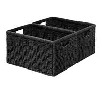 Vagusicc Wicker Storage Basket, Foldable Storage Cubes Organizer Bins, Handwoven Storage Baskets for Shelves Closet Office Bathroom, Set of 2 Large Wicker Baskets, 38 x 25 x 22 cm, Black