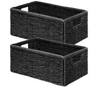 Vagusicc Wicker Storage Basket, Foldable Storage Cubes Organizer Bins, Handwoven Storage Baskets for Shelves Closet Office Bathroom, Set of 2 Small Wicker Baskets, 33 x 20 x 16 cm, Black
