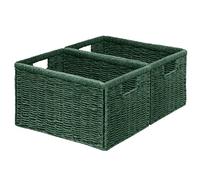 Vagusicc Wicker Storage Basket, Foldable Storage Cubes Organizer Bins, Handwoven Storage Baskets for Shelves Closet Office Bathroom, Set of 2 Large Wicker Baskets, 38 x 25 x 22 cm, Green
