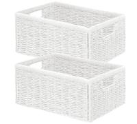 Vagusicc Wicker Storage Basket, Foldable Storage Cubes Organizer Bins, Handwoven Storage Baskets for Shelves Closet Office Bathroom, Set of 2 Small Wicker Baskets, 33 x 20 x 16 cm, White