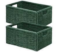 Vagusicc Wicker Storage Basket, Foldable Storage Cubes Organizer Bins, Handwoven Storage Baskets for Shelves Closet Office Bathroom, Set of 2 Small Wicker Baskets, 33 x 20 x 16 cm, Green