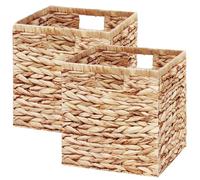 Vagusicc Wicker Storage Basket, Foldable Storage Cubes Organizer Bins, Handwoven Water Hyacinth Storage Baskets for Shelves Closet Wardrobe Bathroom, Set of 2 Cube Storage Boxes, 28 x 28 x 28 cm