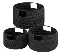 Vagusicc Wicker Storage Basket, Hand-Woven Paper Rope Large Round Woven Basket With Handles, Wicker Baskets for Organizing/Storage, Black, 3-Pack