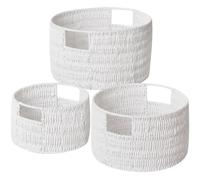 Vagusicc Wicker Storage Basket, Hand-Woven Paper Rope Large Round Woven Basket With Handles, Wicker Baskets for Organizing/Storage, White, 3-Pack