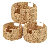 Vagusicc Wicker Storage Basket, Hand-Woven Water Hyacinth Large Round Woven Basket With Handles, Wicker Baskets for Organizing/Storage, 3-Pack