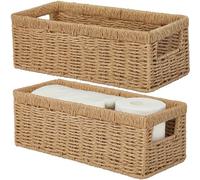 Vagusicc Wicker Storage Basket, Paper Rope Wicker Baskets with Handles, Toilet Paper Basket for Toilet Tank Top, Small Wicker Baskets for Organizing Shelves, 2-Pack, Natural