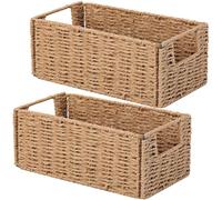 Vagusicc Wicker Storage Basket, Set of 2 Hand-Woven Paper Rope Wicker Basket, Small Storage Baskets for Organizing Toilet Paper Basket, Foldable Large Cube Storage Organizer Bins for Shelves (Natural)