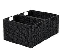 Vagusicc Wicker Storage Basket, Set of 2 Hand-Woven Paper Rope Wicker Basket, Small Storage Baskets for Organizing Toilet Paper Baskets, Foldable Large Cube Storage Organizer Bin for Shelves (Black)