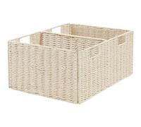 Vagusicc Wicker Storage Basket, Set of 2 Hand-Woven Paper Rope Wicker Basket, Small Storage Baskets for Organizing Toilet Paper Baskets, Foldable Large Cube Storage Organizer Bin for Shelves (Beige)