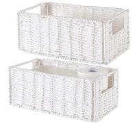 Vagusicc Wicker Storage Basket, Set of 2 Hand-Woven Paper Rope Wicker Basket, Small Storage Baskets for Organizing Toilet Paper Basket, Foldable Large Cube Storage Organizer Bins for Shelves (White)