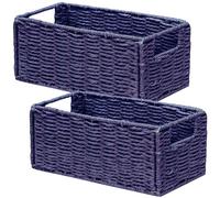 Vagusicc Wicker Storage Basket, Set of 2 Hand-Woven Paper Rope Wicker Basket, Small Storage Baskets for Organizing Toilet Paper, Foldable Small Cube Organizer Bins for Shelves (Purple)