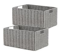 Vagusicc Wicker Storage Basket, Set of 2 Hand-Woven Paper Rope Wicker Basket, Small Storage Baskets for Organizing Toilet Paper, Foldable Large Cube Storage Organizer Bins for Shelves (Grey)
