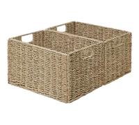 Vagusicc Wicker Storage Basket, Set of 2 Hand-Woven Storage Baskets for Organizing, Small Wicker Basket for Toilet Paper, Foldable Large Cube Storage Organizer Basket Bins for Shelves (Sea Grass)