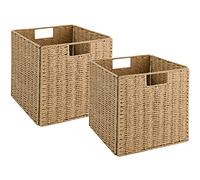 Vagusicc Wicker Storage Basket, Set of 2 Hand-Woven Storage Baskets for Shelves with Handles Foldable Cube Storage Baskets Bins, 9 inch Wicker Baskets for Pantry Bedroom Organizer &Decor, Natural
