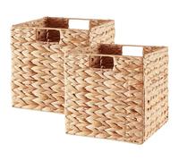 Vagusicc Wicker Storage Basket, Set of 2 Water Hyacinth Storage Baskets for Organizing, 11x11x11 Storage Cube Bins, Wicker Storage Cubes, Natural Foldable Square Baskets for Shelf Laundry Organizer