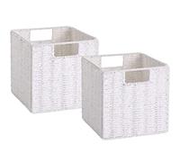 Vagusicc Wicker Storage Basket, Set of 2 Woven Storage Baskets, Foldable Cube Storage Bins, 11 Inch Square Wicker Storage Baskets for Shelves Organizing, White