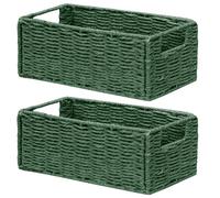 Vagusicc Wicker Storage Baskets for Organizing with Handles, 2 Packs 29x16cm Decorative Storage Bins for Countertop Small Storage Baskets for Toilet Paper Bathroom Beddroom and Shelves, Green