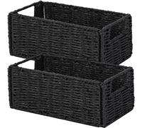 Vagusicc Wicker Storage Baskets for Organizing with Handles, 29x16cm Decorative Storage Bins for Countertop Small Storage Baskets for Toilet Paper Bathroom Beddroom Home Decor and Shelves, Black