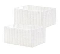 Vagusicc Wicker Storage Baskets Set of 2, Handwoven Storage Baskets for Shelves, Collapsible Storage Box Organiser Shelf Hamper Gift Basket for Bathroom Bedroom Kitchen, 33 x 20.2 x 16 cm White