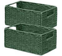 Vagusicc Wicker Storage Baskets Set of 2, Handwoven Storage Baskets for Shelves, Collapsible Storage Box Organiser Shelf Hamper Gift Basket for Bathroom Bedroom Kitchen, 33 x 20.2 x 16 cm, Green