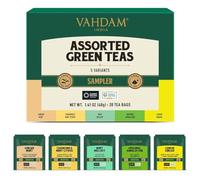VAHDAM, Assorted Green Tea Bags Sampler (5 Flavors, 20 Ecofriendly Pyramid Tea bags) I Valentines Day Gifts for Him & Her | Himalayan Green Tea Varieties | Gluten Free & Non GMO