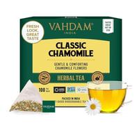 VAHDAM, Chamomile Tea with Whole Chamomile Flowers (100 Pyramid Tea Bags) | Caffeine Free, Non GMO, Gluten Free | 100% Pure Tisane - Sweet & Floral | Preserve Freshness with Resealable Ziplock Pouch