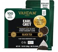 VAHDAM, Earl Grey Tea Bags (100 Count) Medium Caffeine, Non GMO, Gluten Free | Citrus Bergamot & Smooth | Resealable Ziplock Pouch | Plant Based Tea Bags