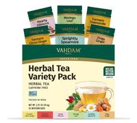 VAHDAM, Herbal Tea Sampler (36 Tea Bags, 6 Flavors) | Caffeine-Free, Non-GMO | Turmeric Citrus Ginger, Turmeric Chamomile, Hibiscus, Moringa, Spearmint, Ginger