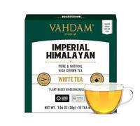 VAHDAM, Imperial Himalayan White Tea 15 Tea Bags, Long Leaf Pyramid White Tea Bags Handpicked Harvest From High Elevation Estates, Pure White Tea, 100% Healthy And Natural, Unblended