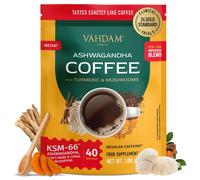 VAHDAM, Instant Mushroom Coffee with KSM 66 Ashwagandha (250mg, 40 servings), Turmeric, Lion's Mane and Chaga Mushroom | 100% Arabica Coffee |