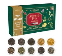 VAHDAM Top 10 Favourites Tea Sampler Set | Loose Leaf Tea (50+ Cups) | Tea Variety Pack with Green, Herbal, Black & Chai Brew | Vacuum Sealed For Freshness | Brew Hot & Cold