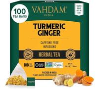 VAHDAM Turmeric Ginger Herbal Tea Bags (100 Pyramid Tea Bags) - Caffeine Free, Blend of 100% Real Spices - Turmeric Tea, Ginger Tea | Powerful Superfood, Herbal Tea