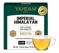 VAHDAM - White Tea (15 Teabags) | Imperial Himalayan White Teabags | Premium Smooth, Mellow, Refreshing Flavour | High Grown Long Leaves in Biodegradable Pyramid Tea Bags