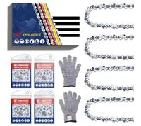 Vahlbeste Pack of 4 Saw Chains, 3/8 Inch 1.1 mm 40 TG Chainsaw Chain for 25 cm Rail, Chain for Chainsaw with Hanging Buckle and Gloves, Compatible with Einhell GE-LC 18/25 Li, Makita, Husqvarna