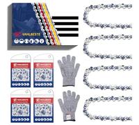 Vahlbeste Pack of 4 Saw Chains, 3/8 Inch 1.1 mm 46 TG Chainsaw Chain for 30 cm Rail, Chain for Chainsaw with Hanging Buckle & Gloves, Compatible with Dolmar, UC3041A, DUC302 & Husqvarna Chainsaws