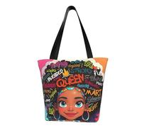 VAIAOH Inspirational African American Art Tote Bag, Black with Colorful Graffiti Design Handbags For Gym Shopping Travel, Afro, L