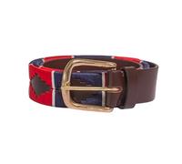 Vaibhavi Leather Belts for Men, Red and Bule Embroidered Designer Mens Belt, Genuine Leather Brown Polo Belt with Classy Colourful Stitching for Mens (Medium)