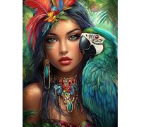 VAIIEYO 5D DIY Diamond Painting Woman, Diamond Art Kits Adults Parrot, Paint with Round Full Drill Crystal Rhinestone Diamonds Gem Art for Home Wall Decoration Gift 12X16 Inch-62
