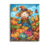 VAIIEYO 5D DIY Halloween Diamond Art Kits Adults, Scarecrow Pumpkin Diamond Painting, Paint with Round Full Drill Crystal Rhinestone Diamonds Gem Art for Home Wall Decoration Gift 12X16Inch-49