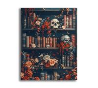 VAIIEYO 5D DIY Halloween Diamond Art Kits Adults, Skull Bookshelf Diamond Painting, Paint with Round Full Drill Crystal Rhinestone Diamonds Gem Art for Home Wall Decoration Gift 12X16Inch-44