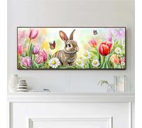 VAIIEYO 5D DIY Rabbit Large Diamond Painting Kit, Large Diamond Art for Adults Animal, Paint with Round Full Drill Crystal Rhinestone Diamonds Gem Art for Home Wall Decoration Gift 12X31Inch