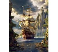 VAIIEYO 5D DIY Sailboat Diamond Art Kits Adults, Seaside Diamond Painting, Paint with Round Full Drill Crystal Rhinestone Diamonds Gem Art for Home Wall Decoration Gift 12X16Inch-39