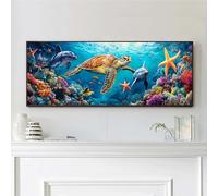 VAIIEYO 5D DIY Sea Turtle Large Diamond Painting Kit, Large Diamond Art for Adults Dolphin, Paint with Round Full Drill Crystal Rhinestone Diamonds Gem Art for Home Wall Decoration Gift 12X31Inch