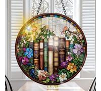 VAIIEYO Book Sun Catcher Stained Glass Window Hanging Ornament, Handmade Sun Catcher Flower Decoration with Hooks for Window Garden Home, Christmas & Birthday Housewarming Gift (20 cm)